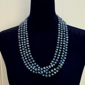 Peacock Baroque Natural Freshwater Pearl Heavy Opera Long Necklace 10mm 50” Teal